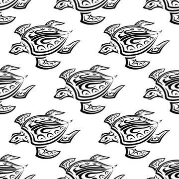 Seamless pattern of swimming turtles 스톡 일러스트