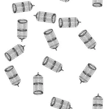 Seamless pattern swing birdcage sketch hand drawn Stock Illustration
