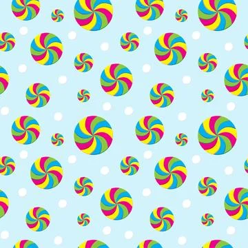 Seamless pattern with swirl candies shape element on light blue color backg.. Illustrazione stock