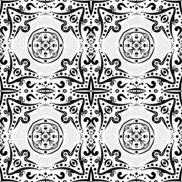 Seamless pattern with swirls and dots Stock Illustration