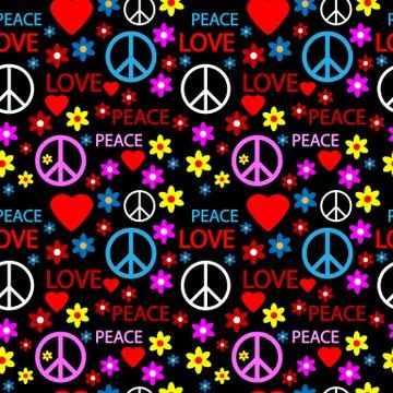 Seamless pattern with symbols of the hippie Stock Illustration