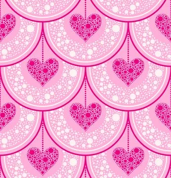 Seamless pattern with symmetrical hearts on pink background Stock Illustration