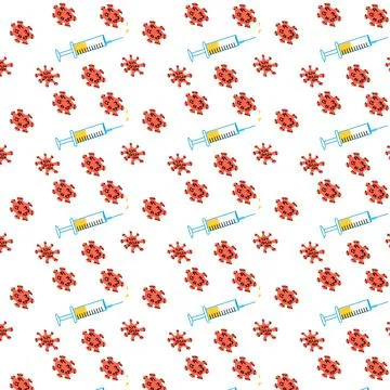 Seamless pattern syringe with liquid and virus Stock Illustration