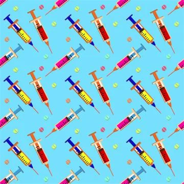 Seamless pattern with Syringe. Vector illustration. Stock Illustration