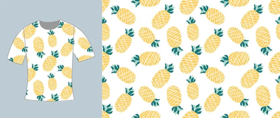 Seamless pattern t shirt design with pineapple and ananas Illustrazione stock