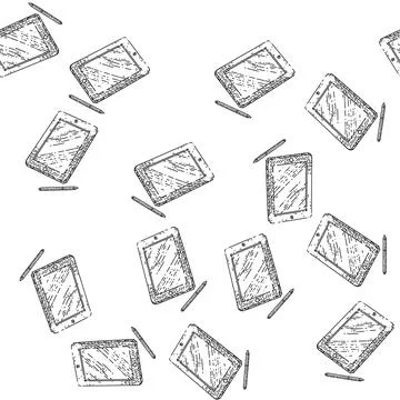 Seamless pattern tablet screen sketch hand drawn Stockillustratie