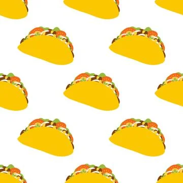 Seamless pattern with taco in flat style. Vector background with traditional Stock Illustration