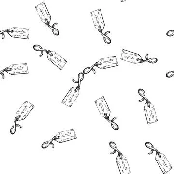 Seamless pattern tag ribbon sketch hand drawn Illustrazione stock