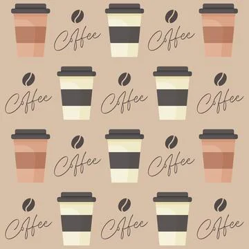 Seamless pattern with takeaway coffee cups  flat vector illustration Stock Illustration