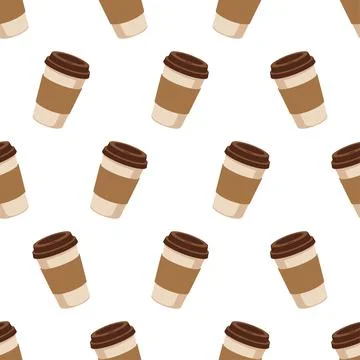 Seamless Pattern with Takeaway Coffee Cups on White Background. Illustrazione stock