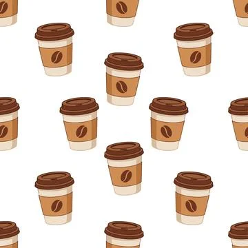 Seamless pattern with takeaway coffee cups on white background. Stock-Illustration