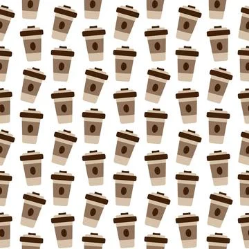 Seamless pattern Takeaway disposable cup with lid and coffee bean on it in Illustrazione stock