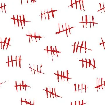 Seamless pattern tally marks. Red bloody hand drawn strokes, sketchy waiting Illustrazione stock