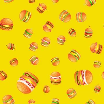 Seamless pattern tasty burger grilled beef and fresh vegetables dressed with Illustrazione stock