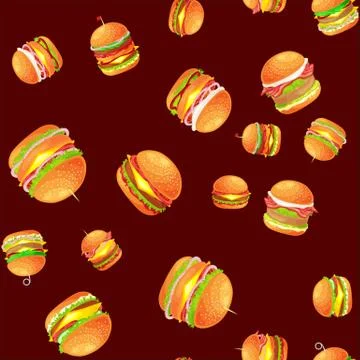 Seamless pattern tasty burger grilled beef and fresh vegetables dressed with Illustrazione stock