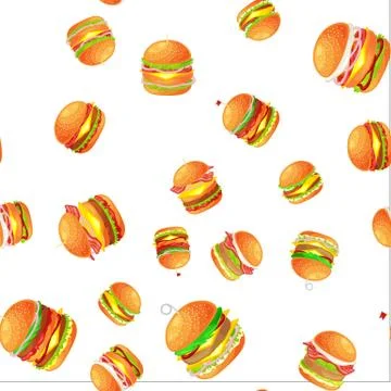 Seamless pattern tasty burger grilled beef and fresh vegetables dressed with Stock Illustration