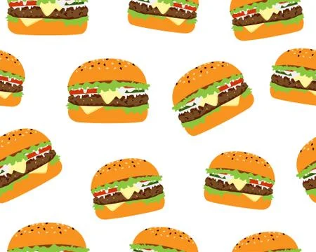 Seamless pattern of tasty cheeseburger on white background Stock Illustration