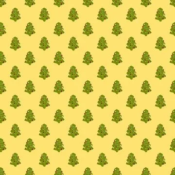 Seamless Pattern of Tasty Christmas Tree Butter Cookies on Yellow Background Stock Illustration