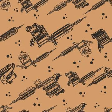 Seamless pattern with tattoo machines. Design element for poster, card, banne Illustration