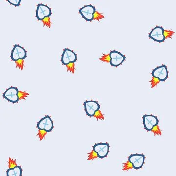 Seamless pattern tattoo mexican heart cartoon vector Stock Illustration