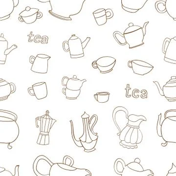 Seamless pattern of tea and coffee objects Stock Illustration