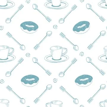 Seamless pattern with tea and coffee cups Stock Illustration