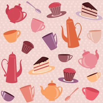 Seamless pattern with tea and coffee items Stock Illustration