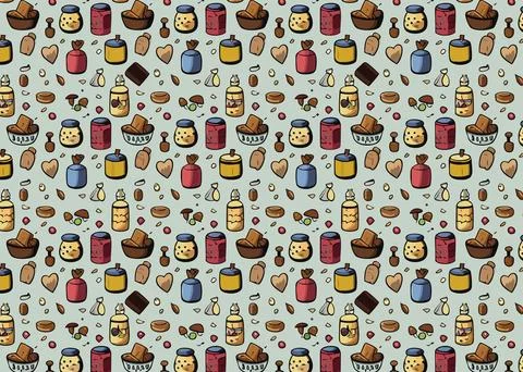 Seamless pattern with tea and coffee icons. Vector illustration. Illustrazione stock