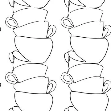 Seamless pattern of tea and coffee cups on a white background. Stock Illustration
