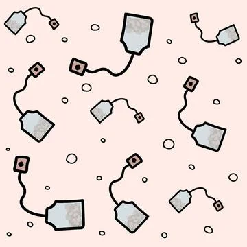 Seamless pattern, tea bags on a pink background Stock Illustration