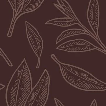 Seamless pattern tea with branch and leaf. Vector vintage engraving Stockillustratie