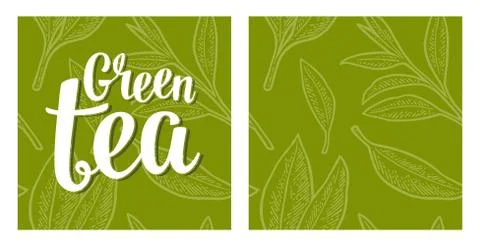 Seamless pattern tea with branch and leaf. Vector vintage engraving Illustrazione stock