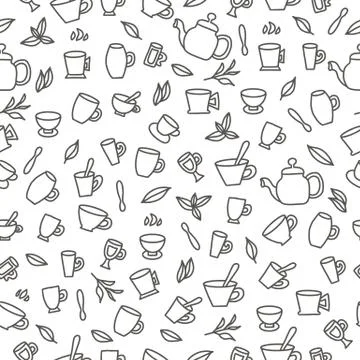 Seamless pattern of tea cups. Endless background. Vector illustration. 스톡 일러스트