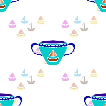 Seamless pattern with tea cups. Stock Illustration