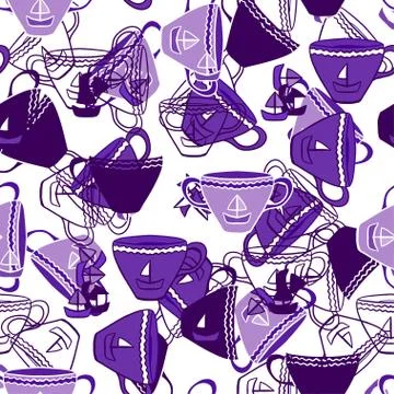 Seamless pattern with tea cups with sea motifs. Stock Illustration