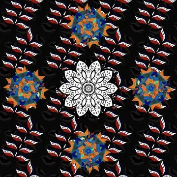 Seamless pattern with tea leaves. Leaves on a black, gray and white colors. Vect 스톡 일러스트