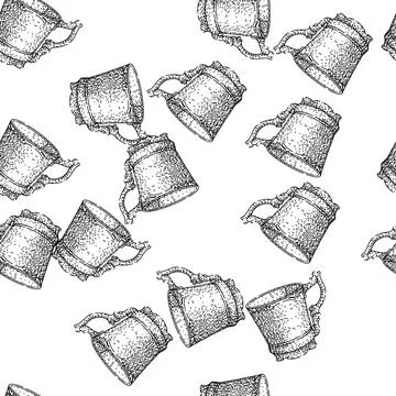 Seamless pattern tea porcelain cup sketch hand drawn Stock Illustration