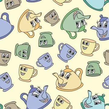Seamless pattern with tea pots and cups Stock Illustration