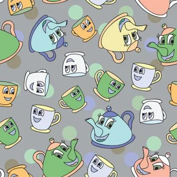 Seamless pattern with tea pots and cups Stock Illustration