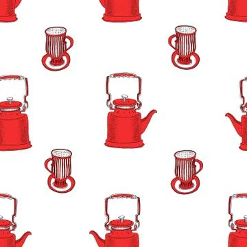 Seamless pattern with tea pots and tea cups Illustrazione stock