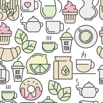 Seamless pattern of tea, tea ceremony and sale of tea beverages. Stock Illustration