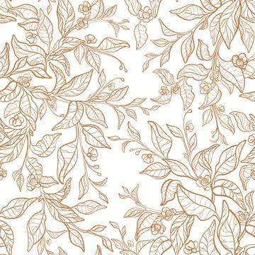 Seamless pattern. Tea twig, golden leaves, flower Illustrazione stock