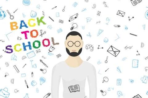 Seamless pattern with teacher and set of drawing vector elements for educatio イラスト素材