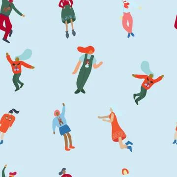 Seamless pattern with team dressed in Christmas jumpers. Stock Illustration