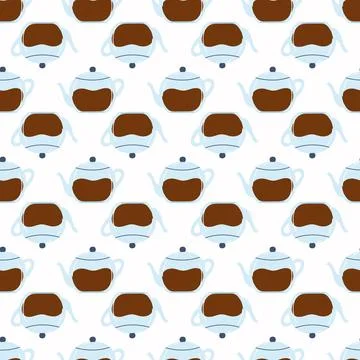 Seamless pattern of teapot with coffee or tea. Flat vector illustration of .. Stock Illustration