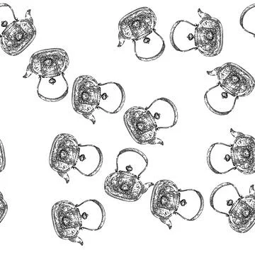 Seamless pattern teapot glass sketch hand drawn Stock Illustration