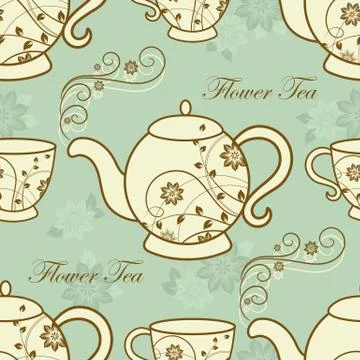 Seamless pattern with teapots and cups Stock Illustration