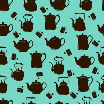 Seamless pattern of teapots and tea bags Stock Illustration