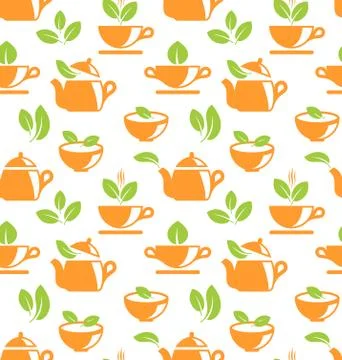 Seamless Pattern with Teapots and Teacups Illustrazione stock