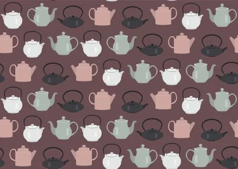 Seamless pattern teapots pink Stock Illustration